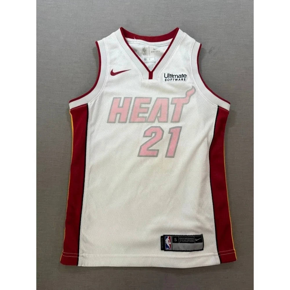Nike Miami Heat #21 Whiteside Youth Basketball Jersey‎ White Red Small DRI FIT